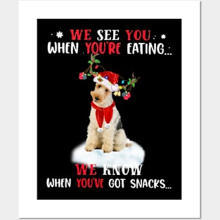 Santa Wire Fox Terrier Christmas Light Pajama Dog Xmas Posters and Art